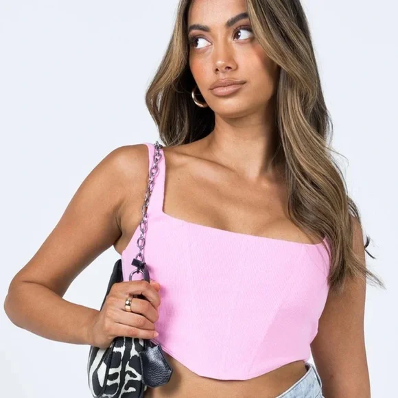 PRINCESS POLLY | Kaeshia Rib Bustier Bubblegum Pink Lower Impact Corset Top🩷 - Picture 9 of 12